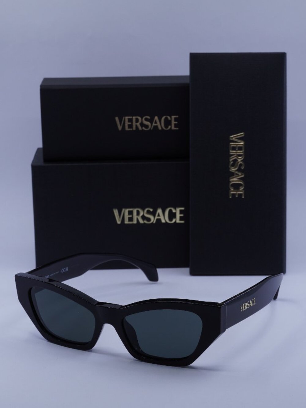 Versace VE4488U GB1/87 Cat Eye Sunglasses – Shiny Black / Dark Grey